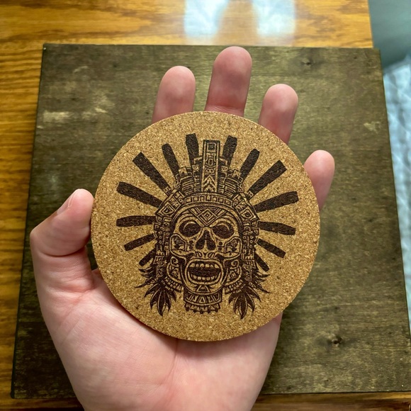 Aztec Clipart 16 Laser Engraved Cork Coaster - Picture 3 of 5